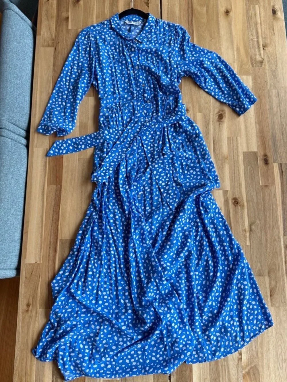 *SHOP CLOSING 4/26* Zara Blue White Marilyn Belted Floral Maxi Dress XL - Picture 1 of 6